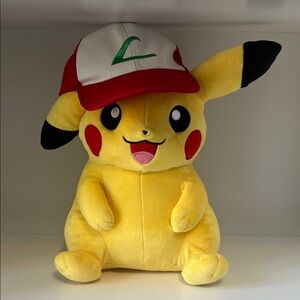 Pokemon Center Original Nintendo Pikachu Wearing Ash Hat Big 16" Plush Stuffie